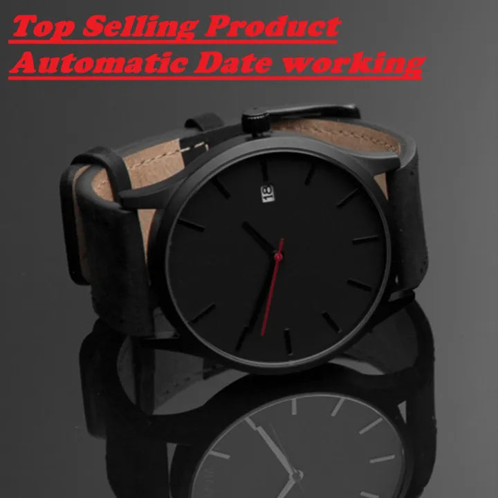 Men’s Luxury Black Analog Watch – Automatic Date Working Leather Strap