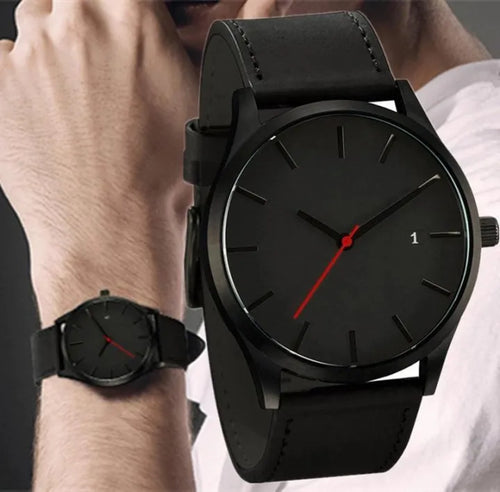 Men’s Luxury Black Analog Watch – Automatic Date Working Leather Strap