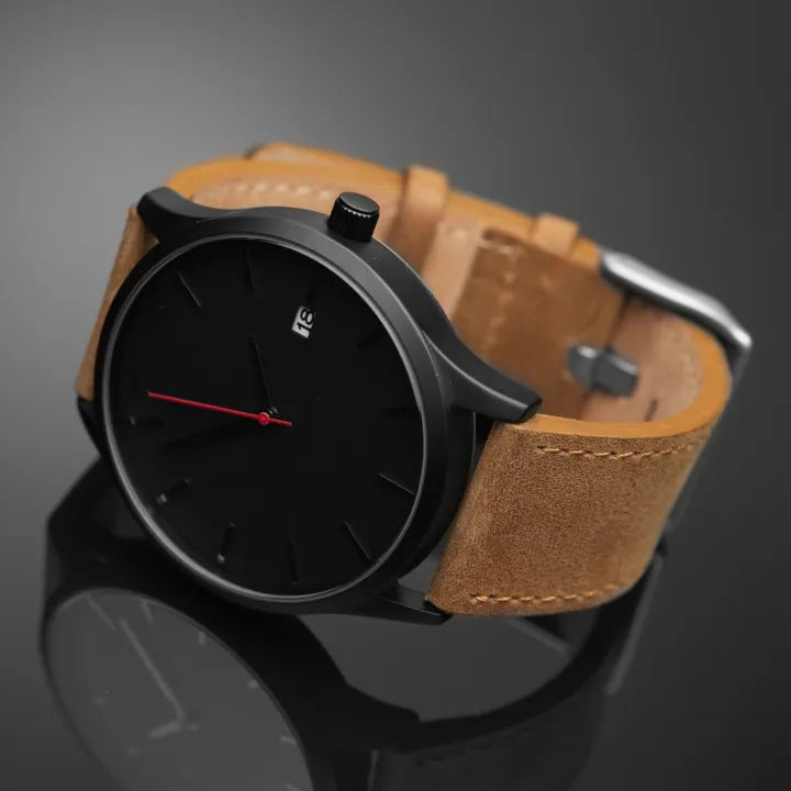 Men’s Luxury Black Analog Watch – Automatic Date Working Leather Strap